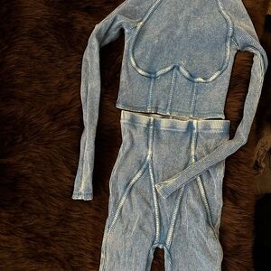 Blue and White Striped Two-Piece Set